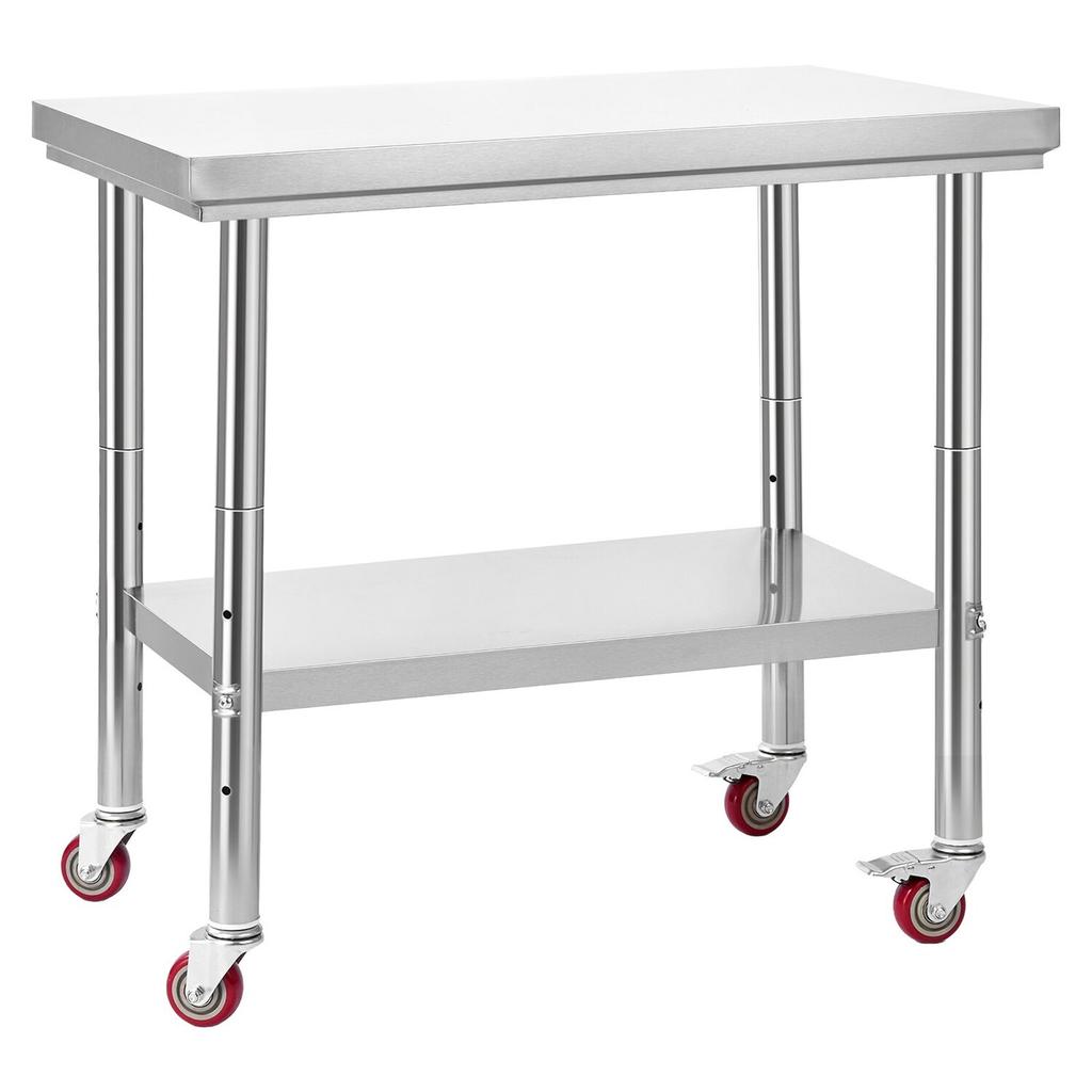 Stainless Steel Table, 60 X 90 Cm Food Prep Worktable with Wheels, Kitchen Prep Table with Adjustable Undershelf Workstations for Commercial Kitchen,