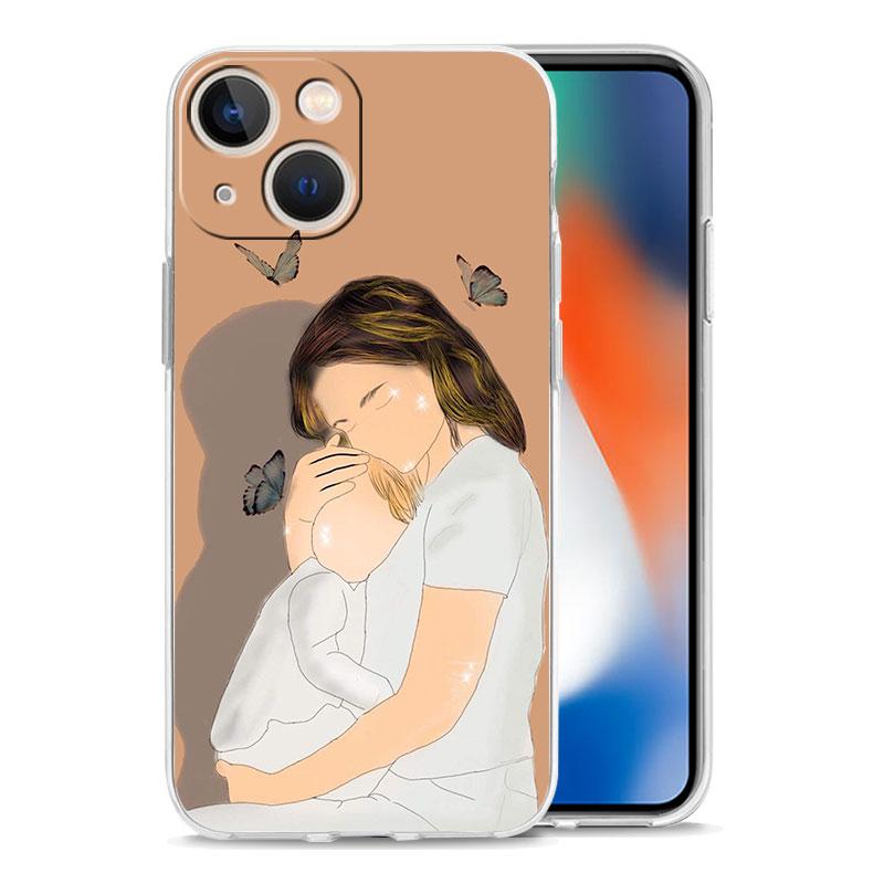 Phone Case For iPhone 15 14 13 12 Mini 11 Pro Max XS X XR 7 8 Plus Clear Shockproof Silicone TPU Cover Baby Girl Mom Family