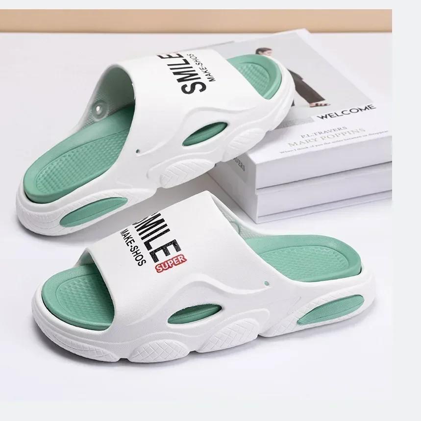 Men Thick Sole Summer Men Slippers Beach Slides Bathroom Anti Slip Slipper Soft Sandals Simplicity Ultra Light Letter Shoes