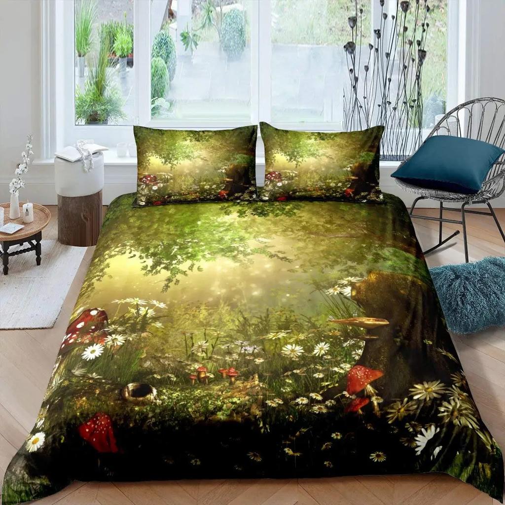 Houba Pohádkový les Povlak na přikrývku Kouzelná liliputka Kreslený Houba Rostlina Povlečení Fantasy Garden Polyester Povlak