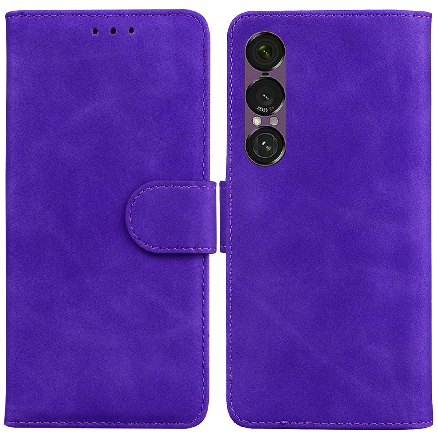 

For Sony Xperia 1 VII Case Solid Color Leather Wallet Phone Cover Purple