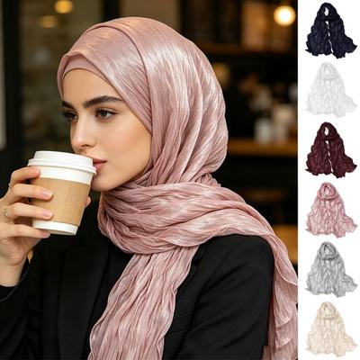 Pearlescent Sunscreen Shawl Ruffled Edge Chiffon Hijab Veil High Qulaity Head Wrap  Outdoor