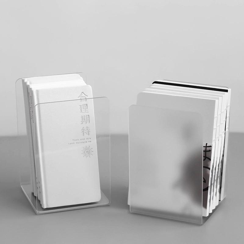 2 Pcs L-Shaped Transparent Book Ends Fall-resistant Acrylic Book Ends Clear Acrylic Bookends for Shelves Organizer