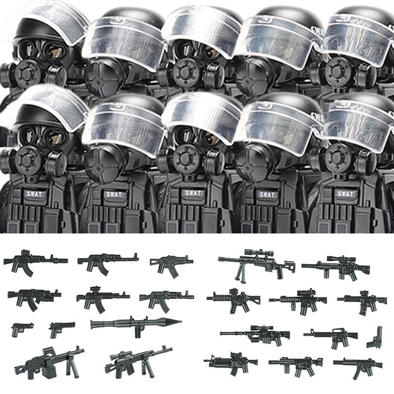 Polizia Cittadina Cina Forze Speciali Blocchi di Costruzione Soldato d'Assalto Figure SWAT Maschera Difesa Gas Armi Militari Mattoncini Giocattoli Bambini