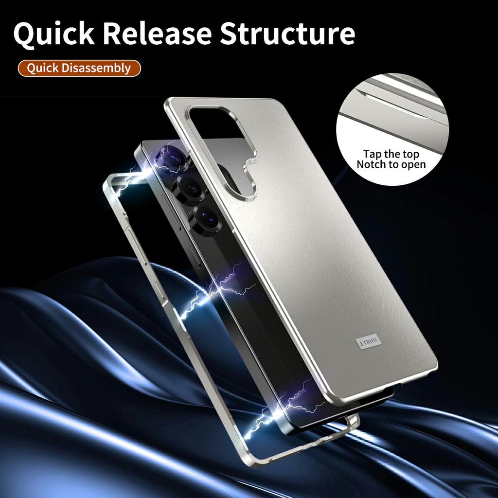 For Samsung Galaxy S25 Ultra Case Brocade Texture Anti Drop Alloy Magnetic Frame PC Phone Back Cover