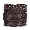 Handmade Vintage Multilayer Men Leaf Leather Bracelet Braided  Star Knot Leaf Rope Wood Beads Wrap Bracelets & Bangles Male Gift
