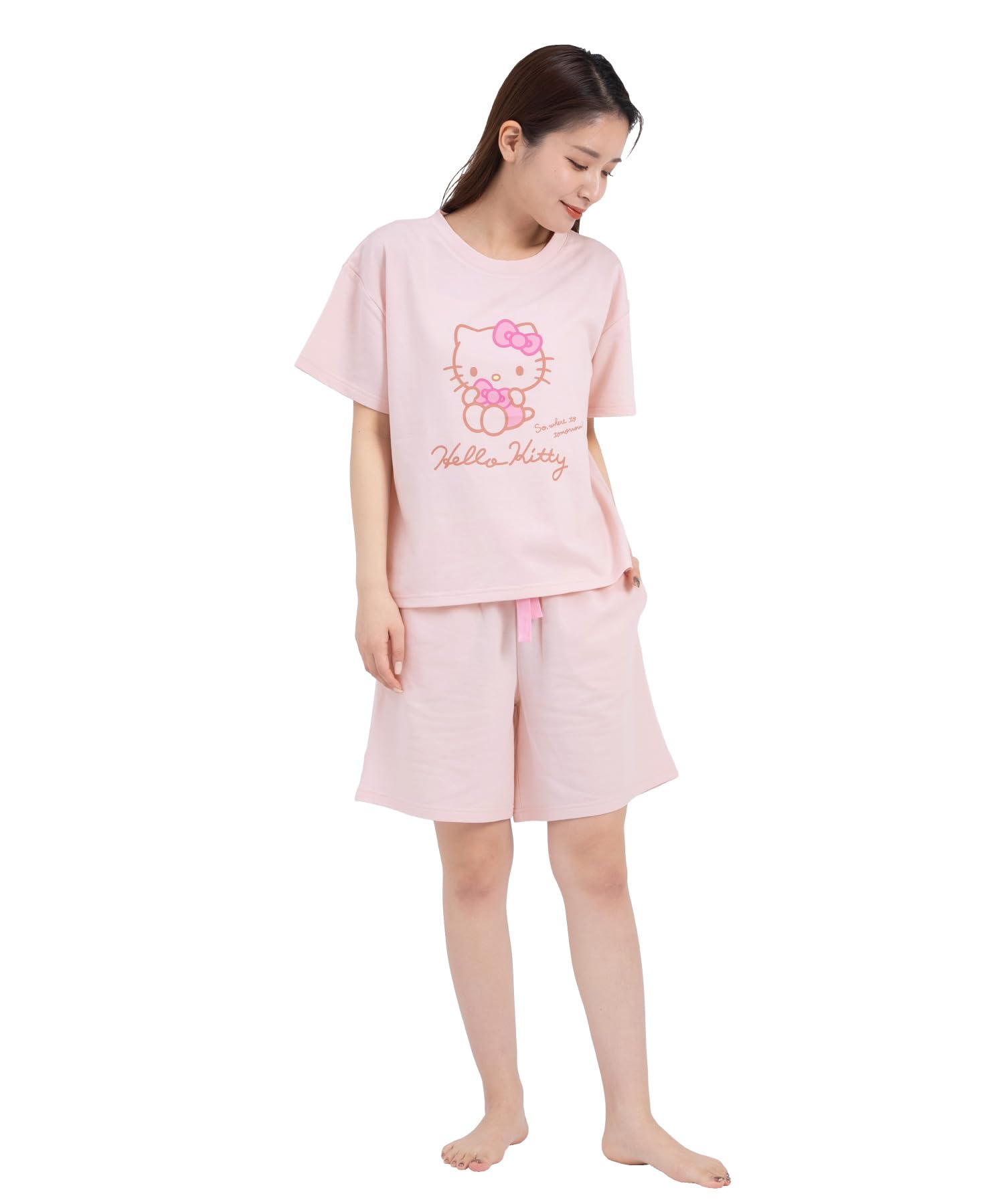 

Комплект Hello Kitty Мини-флисовые шорты Топ и низ Комплект Пижама Домашняя одежда Одежда для отдыха Облегающий Бантик Hello Kitty [SAZAC] Спортивный костюм Женская футболка