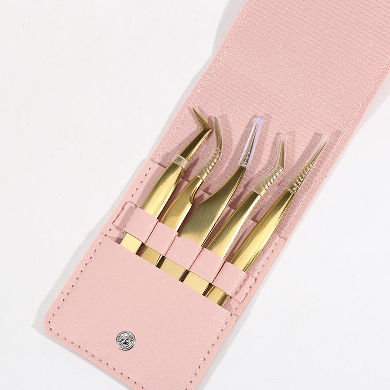 5/6PCS Portable Eyelash Extension Tweezers Set Professional Lash Tweezers Kit with Pouch for Beginners & Lash Artists