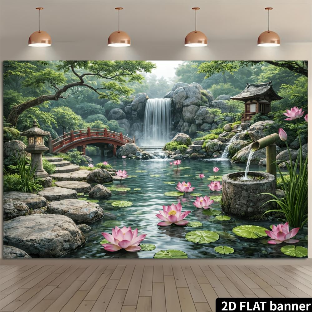 1Pcs Japanese Lotus Waterfall Red Decoration Background Winter Backdrop Decorations For Photo Studio Photo Booth Christams Party
