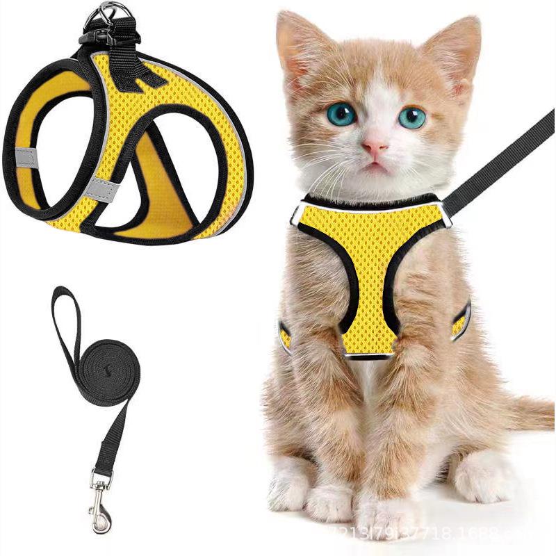 Reflective Breathable Cat Harness & Traction Rope Set for Safe Walking Small жёлтый