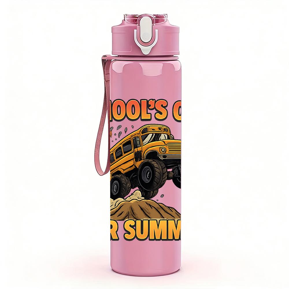 1PC School Out Summer Truck Graphic,750ml Color Plastic Sports Water Bottle,Leakproof Flip Straw Lid,Suitable for Sports Office Home Use