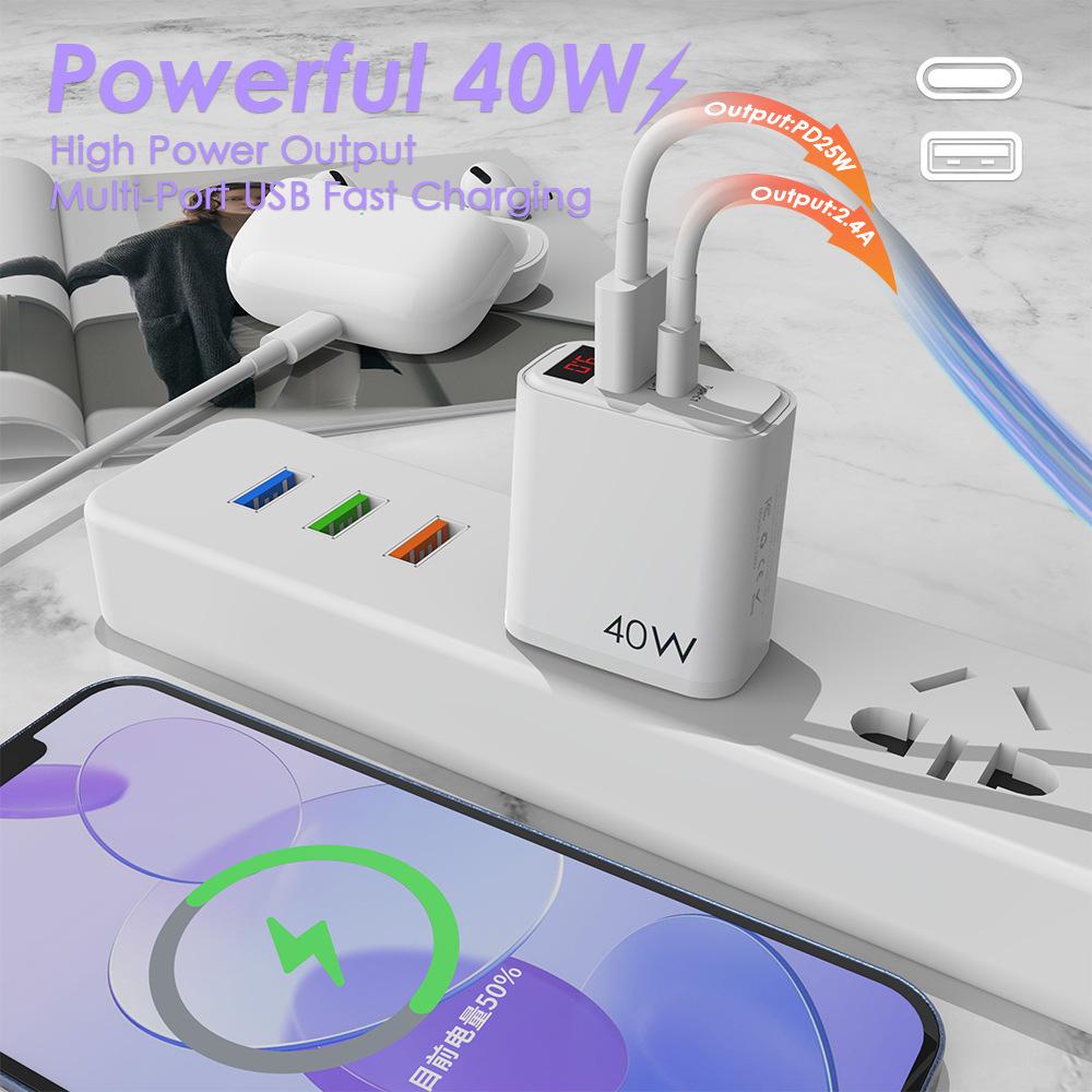 Digital Display Type-C and USB Charger with Screen - Smart EU/US Charging Head