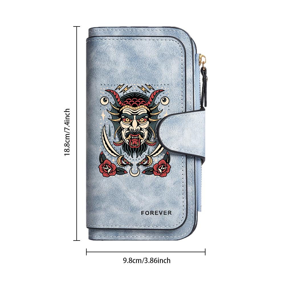 Gothic Devil Pattern Long Wallet Portable Durable Multi Card Slots Clutch for Daily Use