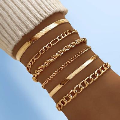 6 Fashionable Classic Gold and Copper Bracelet Sets or Accessories, Suitable for Daily Wear, Are Ideal Gifts for Girlfriends