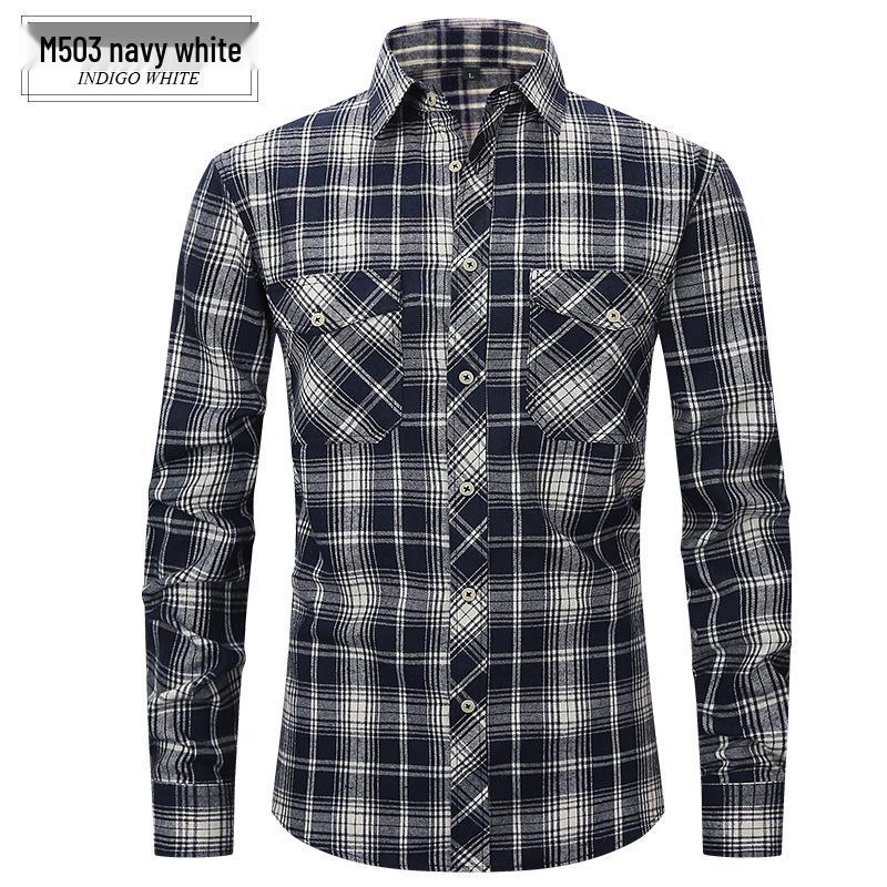 Lente Zomer Slim Fit Geborsteld Ruit High-End Lange Mouw Dubbele Zak Heren Flanellen Overhemd