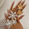 Exaggerated Style Imitation Pearl Flower Finger Ring, Fashionable Texture Metal Butterfly Open Ring