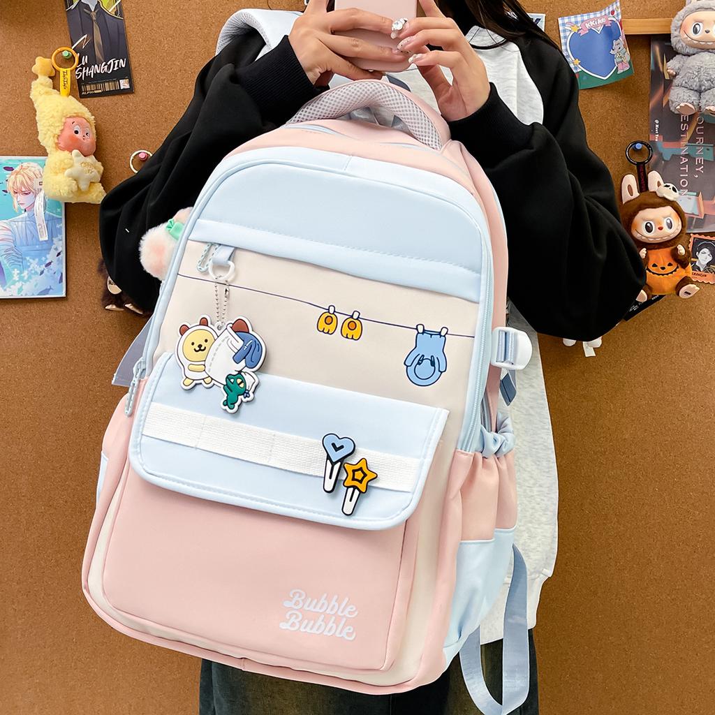 ins Girls College Style Casual Versatile Backpack Junior High School Student Large Capacity School Bag Women's Travel Light Backpack