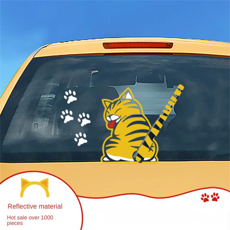 NEW Car Rear Windshield Reflective Wiper Sticker Wagging Tail Cat Sticker Car Decoration Sticker Styling Accessories