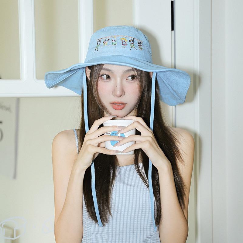25 Early Autumn New High-end Sweet Bucket Hat Women's Sunshade Sunscreen Drawstring Basin Hat
