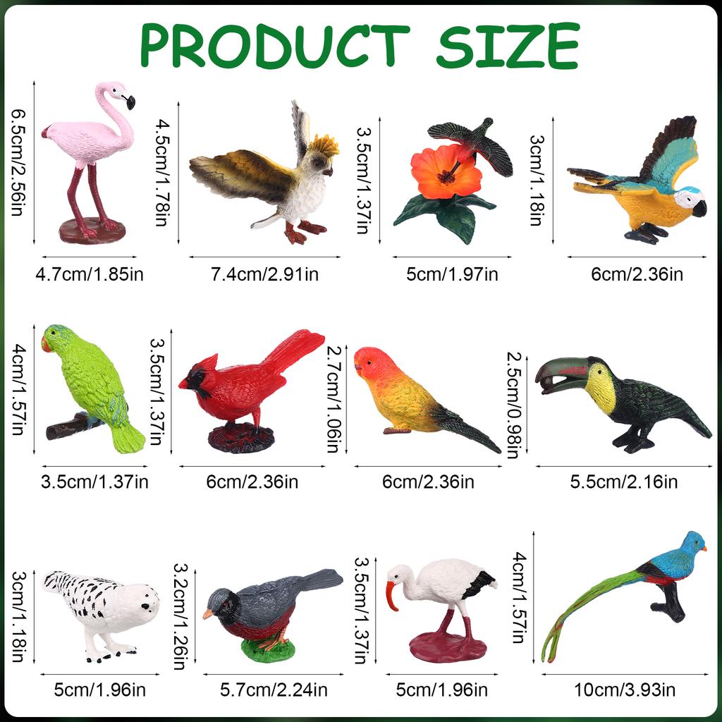24 Pieces Realistic Bird Animals Figurines Mini Bird Animal Figures Model Cake Toppers Plastic Bird Figures Toy Simulated Toucan