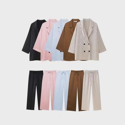 Women's Wrinkle Effect Suit Jacket + Casual Pants Set