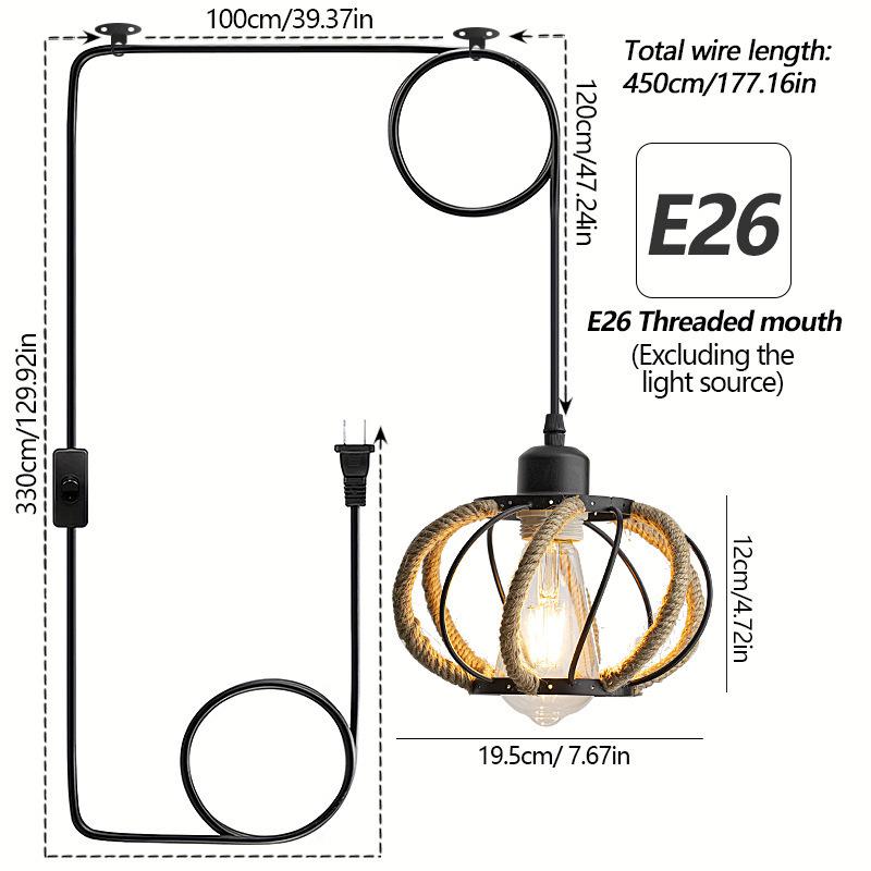 Retro Woven Hemp Rope Pendant Light for Home & Restaurant