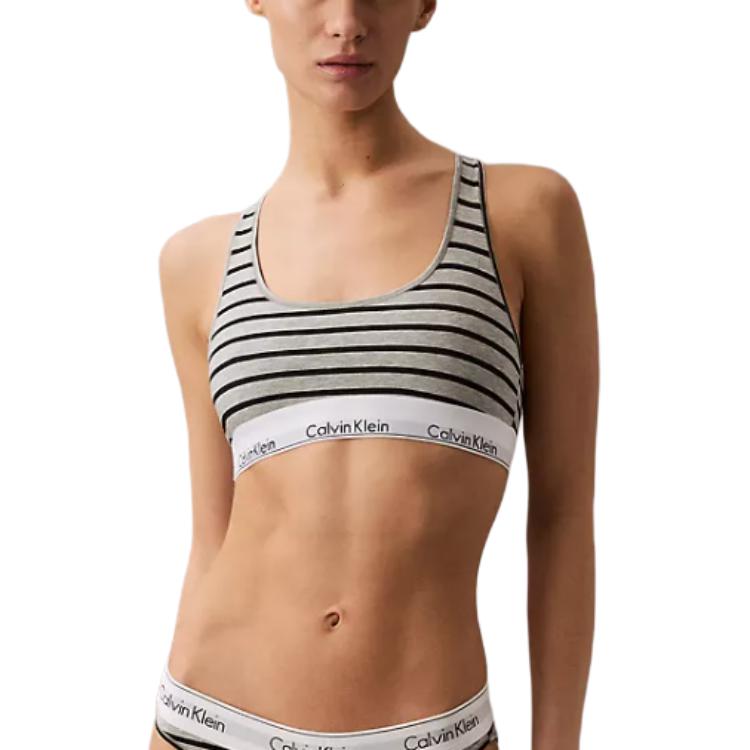 Calvin Klein Letter Soft Elastic Band Padded Bralette Women bra Gray Striped F3785-054
