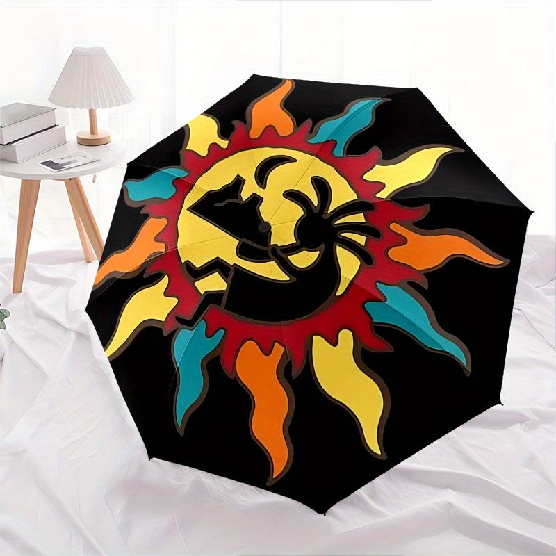 1pc Sun Dance Themed Umbrella, 8 Rib Frame,Automatic Opening 3 Fold Umbrella, Lightweight and Durable Couple Umbrella-050