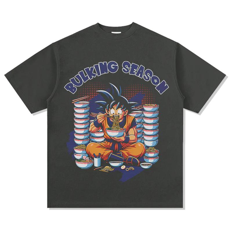 Bulking Season Fitness Dragon Ball Goku TShirt Epic Ramen Eating Graphic Tee Cotton Crew Neck Anime Streetwear Fashion Tops S