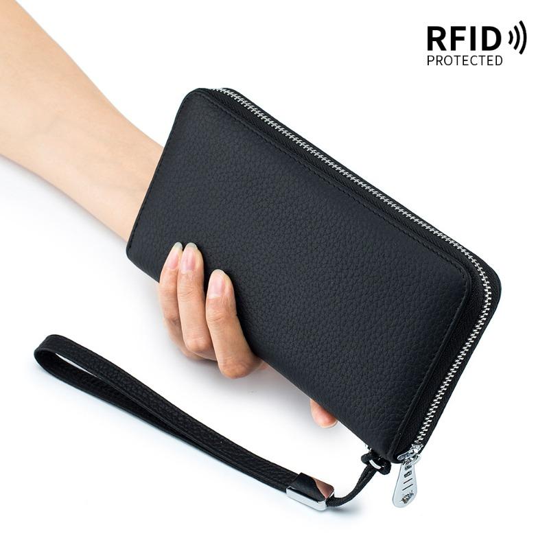 Women's wallet long leather RFID first layer cowhide clutch bag soft leather simple wallet mobile phone bag men