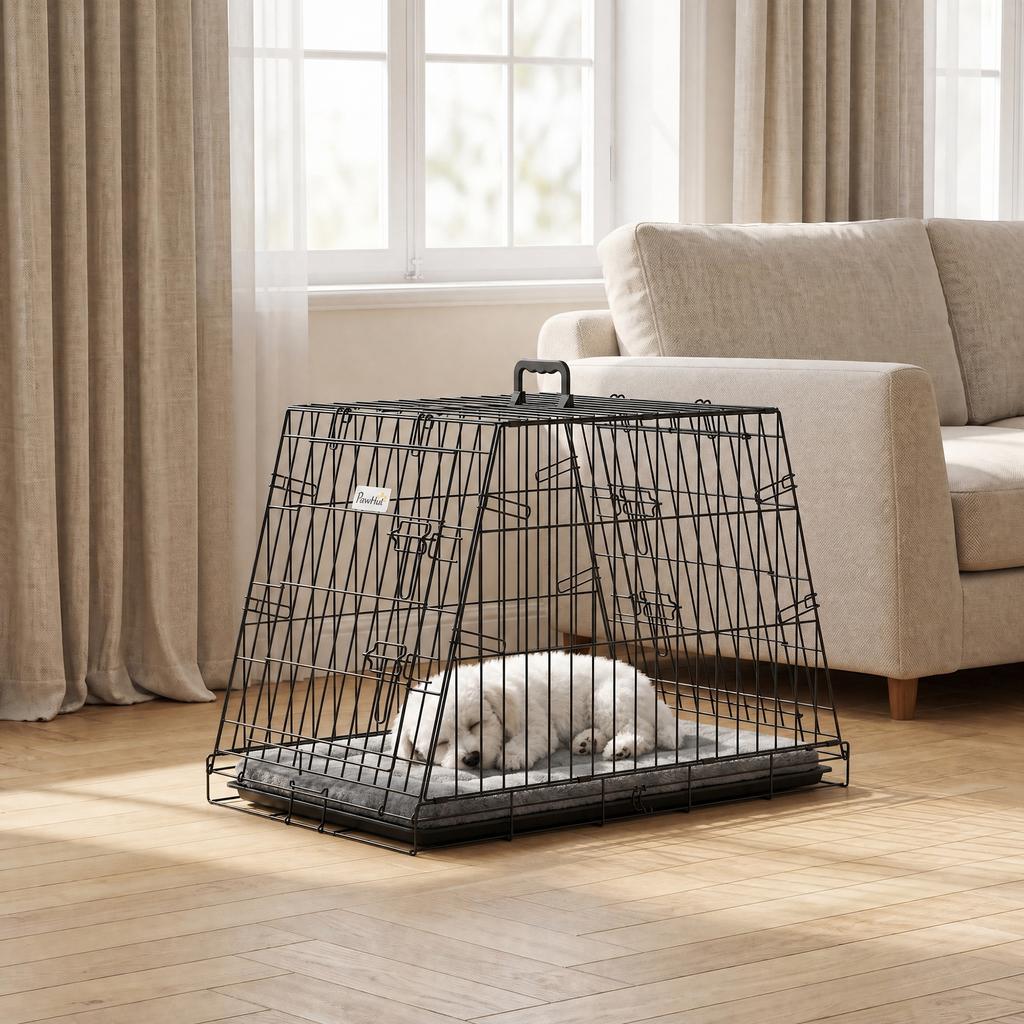 30"(76 cm) Car Dog Crate Collapsible Slanted with Tray & Handle