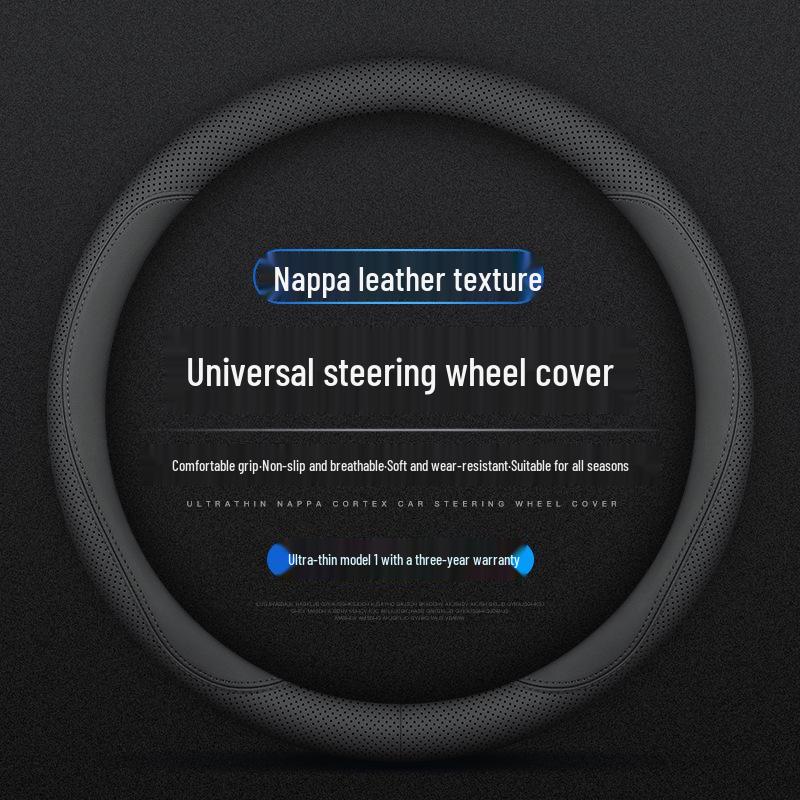 D-Shaped Genuine Leather Steering Wheel Cover: Non-Slip, Sweat-Absorbent, Ultra-Thin, Breathable, Universal Fit for All Seasons