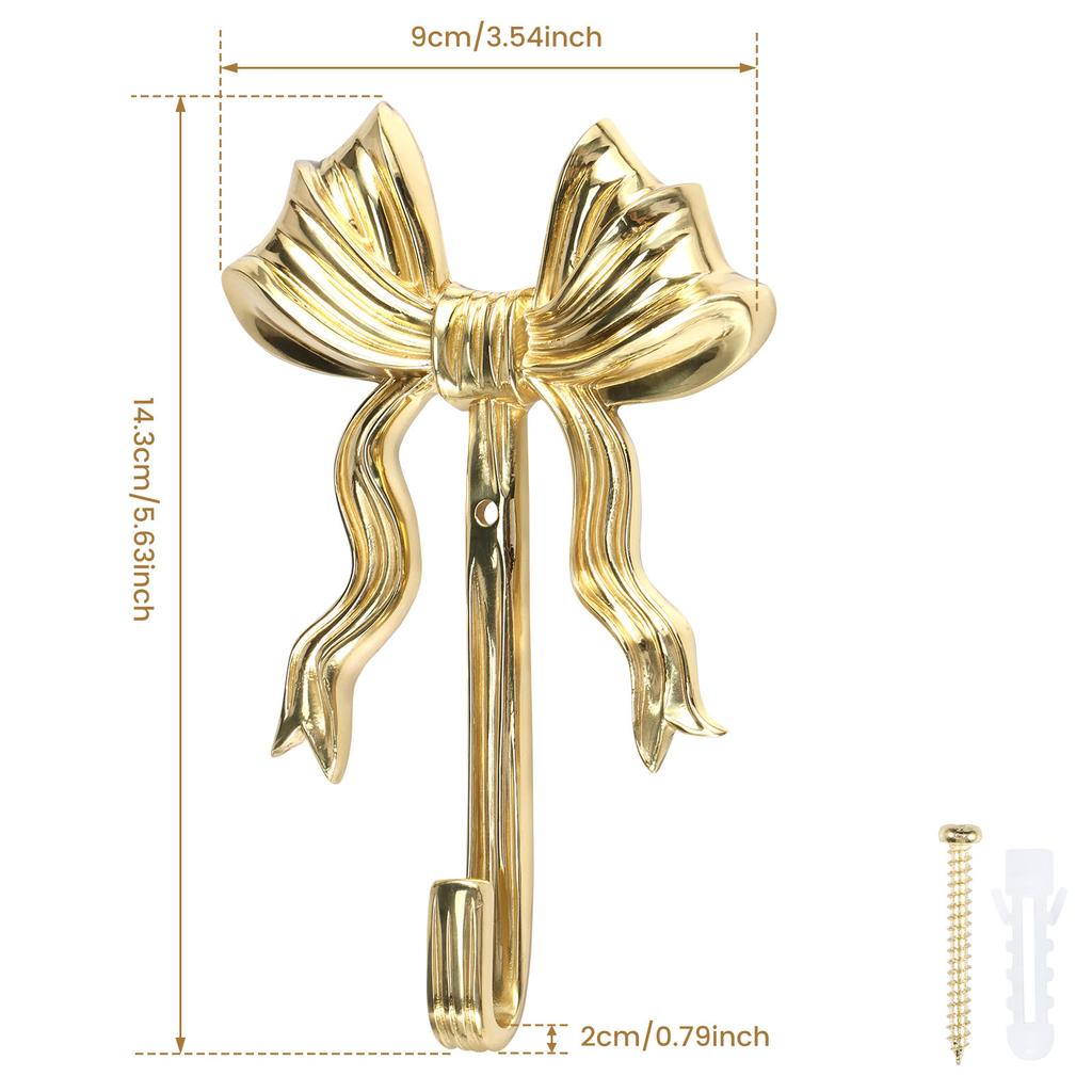 1/2Pcs Coat Hook Brass Retro Gold Bow-Shape Decorative Hook Wall-Mounted Clothes Rack for Home Bathroom Bedroom Towel Hooks