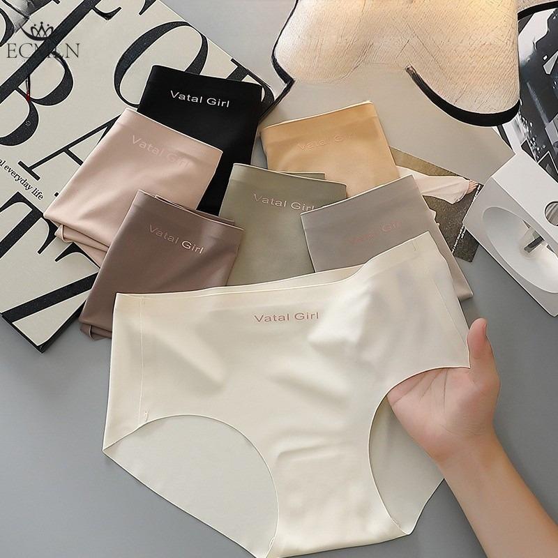 Women Summer Ice Silk Seamless Underwear Panties Lightweight Comfortable Mid-waist Panties Briefs Underpants