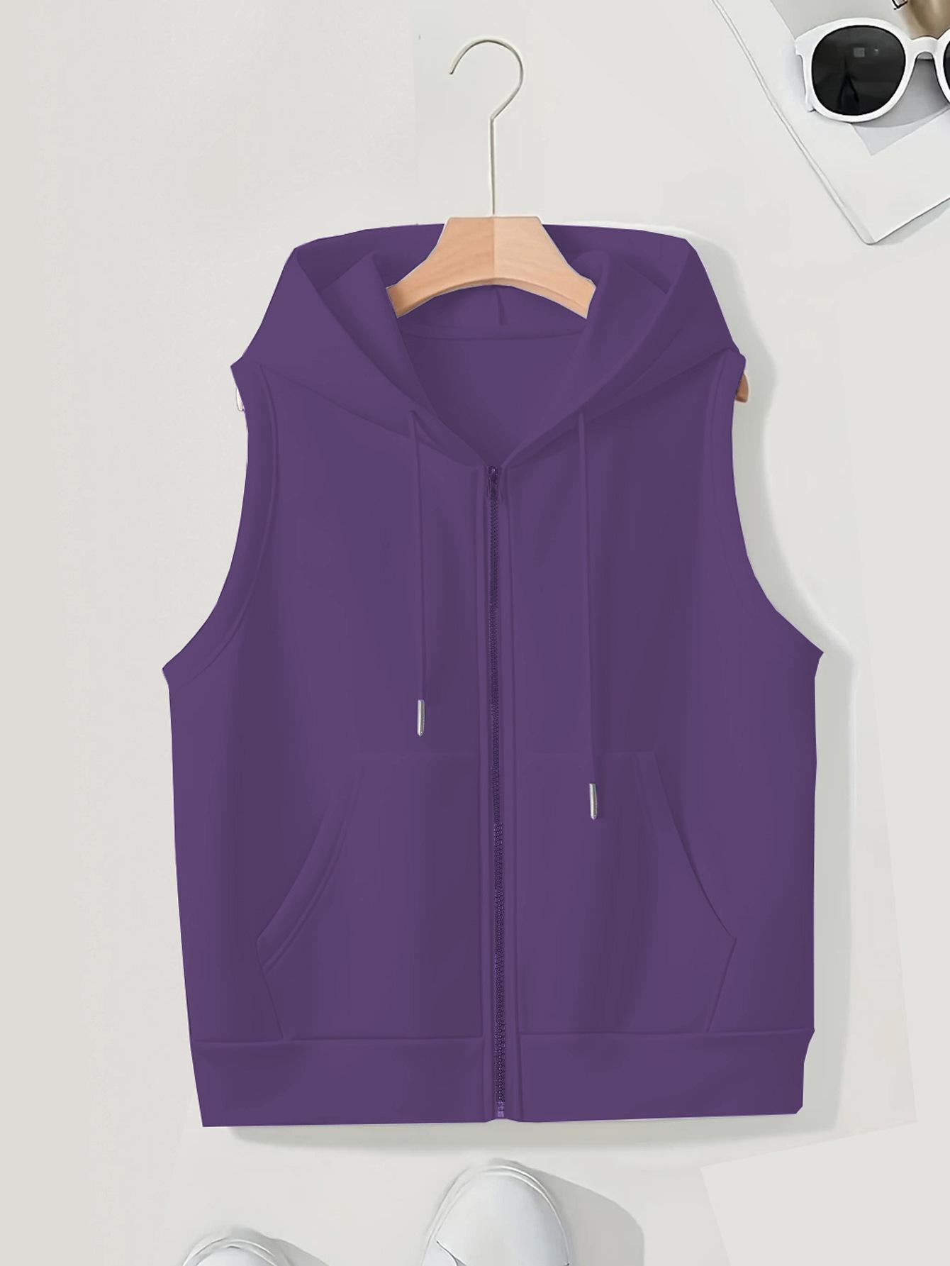 

Women s Trendy Hooded Vest: Slimming, Loose-Fit, Sleeveless Cardigan for Spring/Autumn 3XL фиолетовый