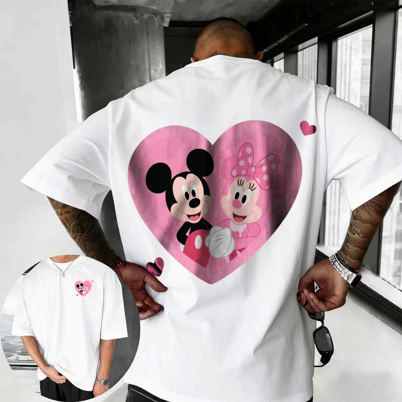 

2026 Summer Disney Mickey and Minnie Tshirt Mens Street Fashion 100 Pure Cotton Shortsleeved Casual Loose Breathable Top 4XL