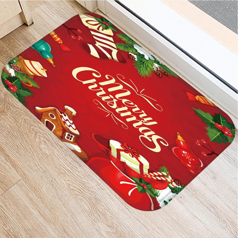 Merry Christmas and New Year Home Decoration Entrance Door Mat Bathroom Kitchen Non-Slip Floor Mat Living Room Hallway Carpet