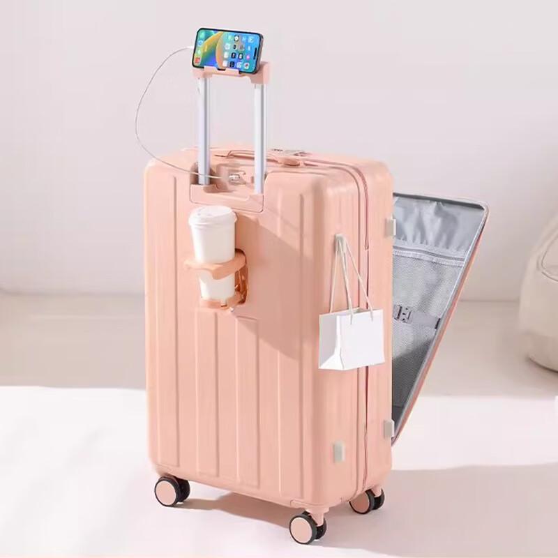 JOURHEY SHI Multifunctional Front-Opening Luggage with USB & Cup Holder