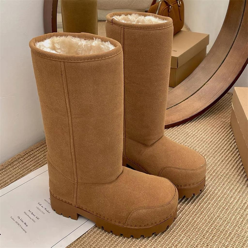 Ugly Cute Big Head Thick-soled White Snow Boots Women's Winter Velvet Babes Long Boots Cotton Boots