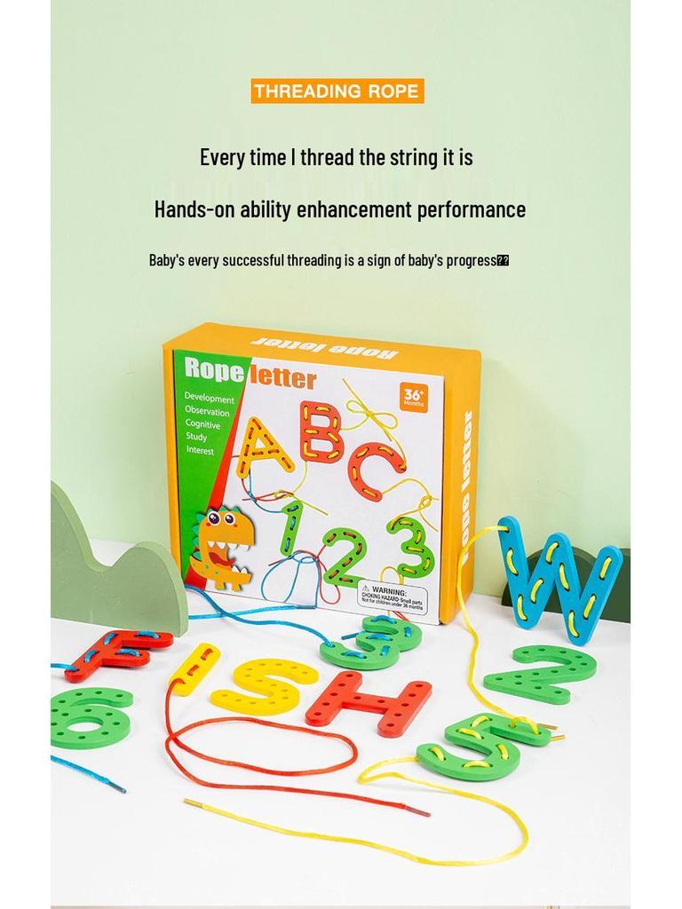 Grenzüberschreitende Holz-Zahlen- & Buchstaben-Perlenblöcke: Baby Erleuchtung & Früherziehung Einfädel-Puzzle-Spielzeug