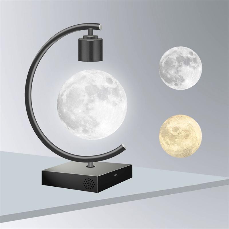 Magnetic Levitating Moon Lamp with Fast Charging and Bluetooth Speaker Floating LED Light Table Lamp Home Decor Christmas Gift