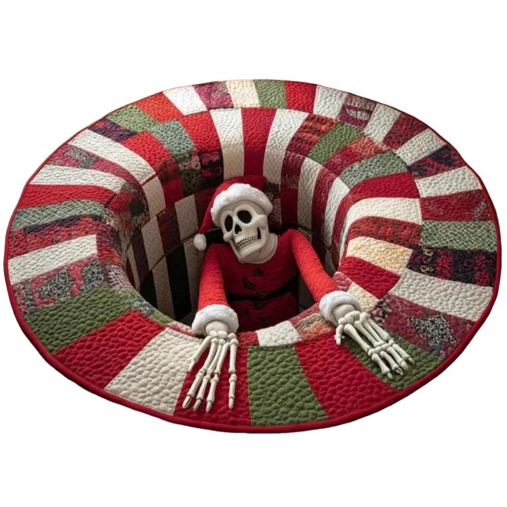 

60*60cm Christmas Round Carpet Crystal Velvet Red Christmas Tree Base Mat 3D Special-shaped Atmosphere Decoration