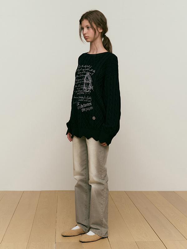 KIRSH Collection Print Scallop Knit [Black]