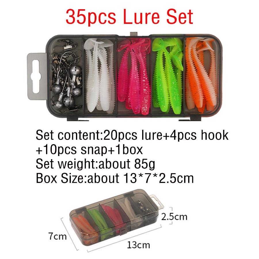 Soft Fishing Lures 35pcs Soft Plastic Lures Set with Box for Trout Redfish Saltwater/Freshwater Fishing