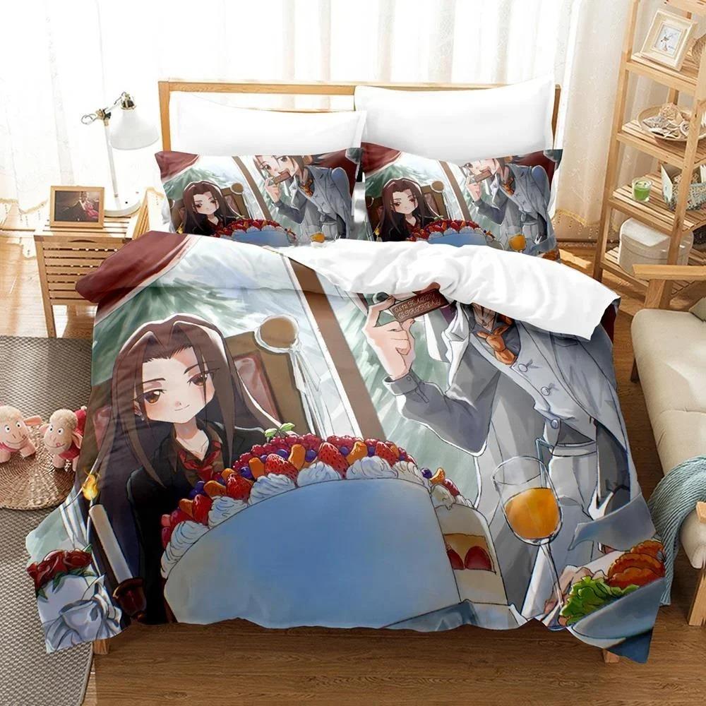 Personality 3D Printing Shaman King Bedding Set Cartoon Anime Three-Piece Set Adult Kid Bedroom Duvet Cover Sets Home Textiles