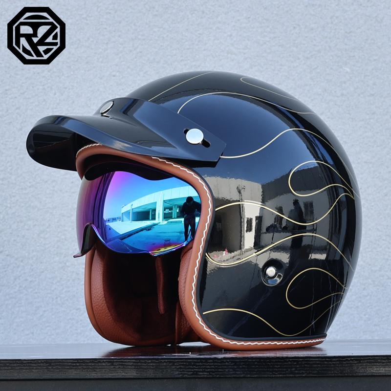 Lightweight Vintage Motorcycle Helmet With Visor Motorbike Riding 3/4 Open Half Helmet Retro Casco Moto 3C & Dot
