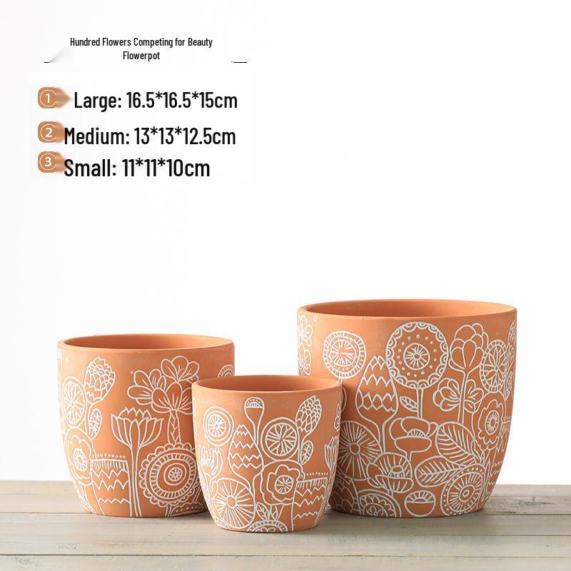 Red Clay Breathable Minimalist Terracotta Flower Pot with Feet for Succulents and Pothos - Round Design, Free Shipping