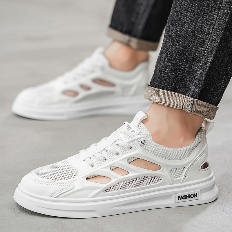 Men's new summer mesh perforated mesh shoes new white shoes anti slip and anti odor casual trendy shoes breathable thin sandals