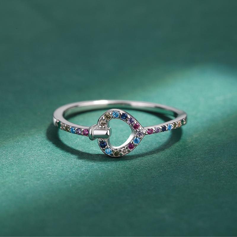 Creative Love Shape S925 Silver Ring for Women's Simple Colorful Zircon Ring Jewelry Anniversary Gift Sterling Silver Jewelry