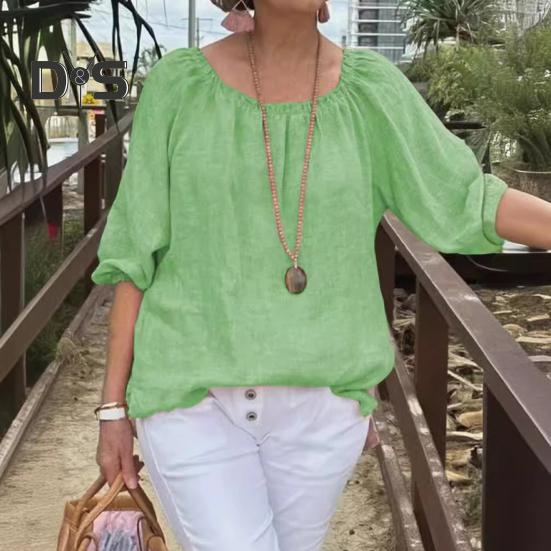 Damer Topper Rund Hals Halv Erm Løs Passform Casual Topper Ensfarget Pustende Lett T-skjorte